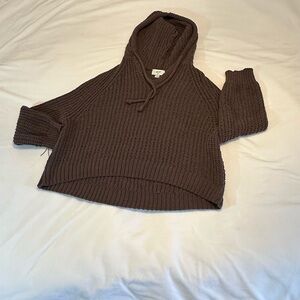 Aerie Brown Cowl Neck Sweater with Ribbed Knit